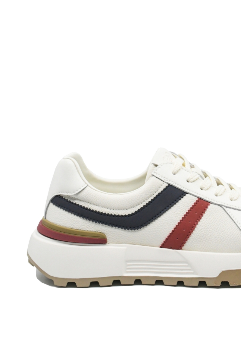 Imagine Pantofi sport albi cu detalii grena și negre, din piele naturală cu granulații FNX5317