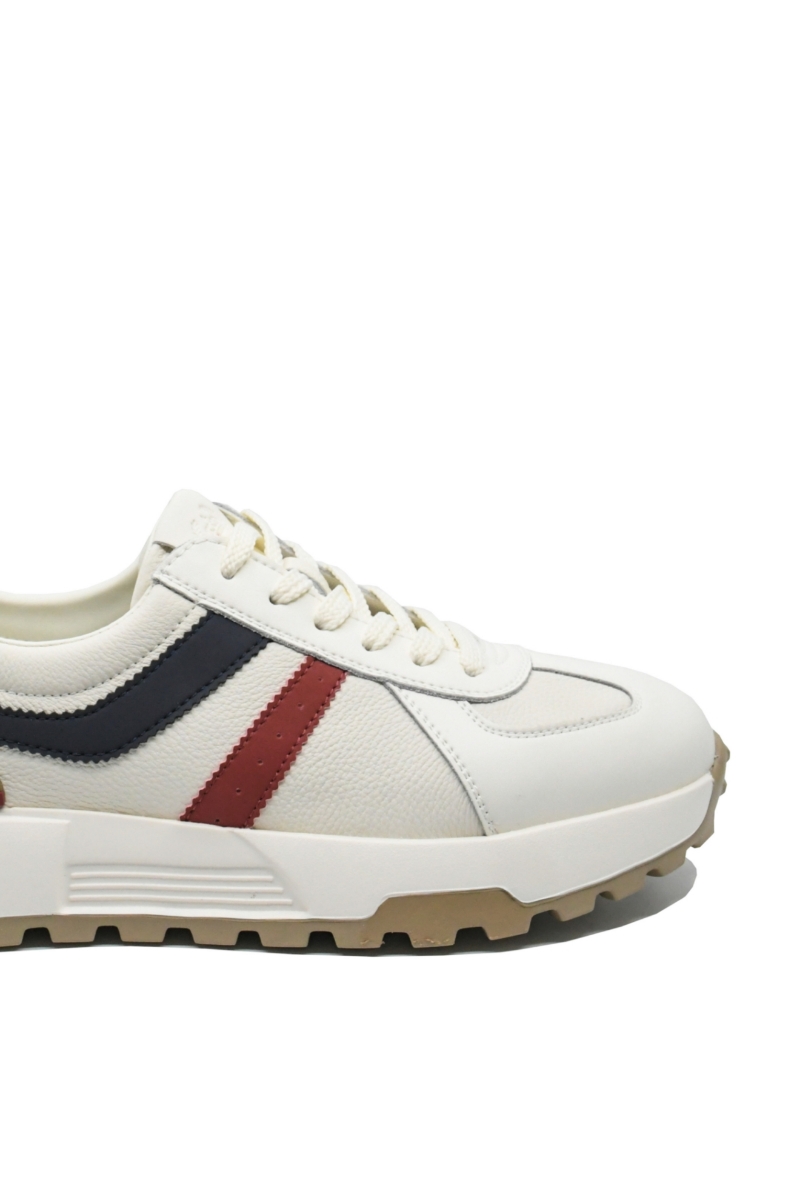 Imagine Pantofi sport albi cu detalii grena și negre, din piele naturală cu granulații FNX5317