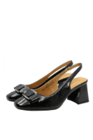 Imagine Pantofi decupați cu vârf pătrat și fundiță, negri din lac GOR6290