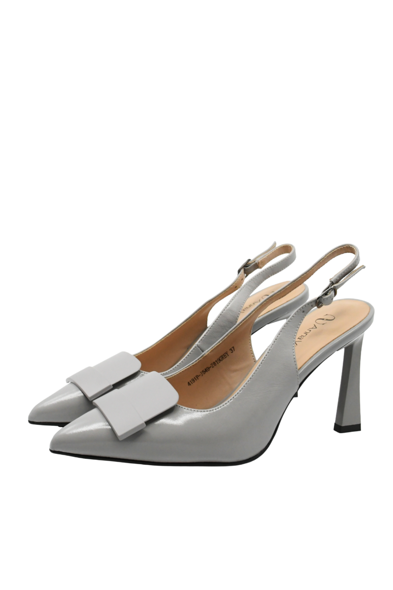 Imagine Pantofi stiletto decupați gri din lac GOR4191