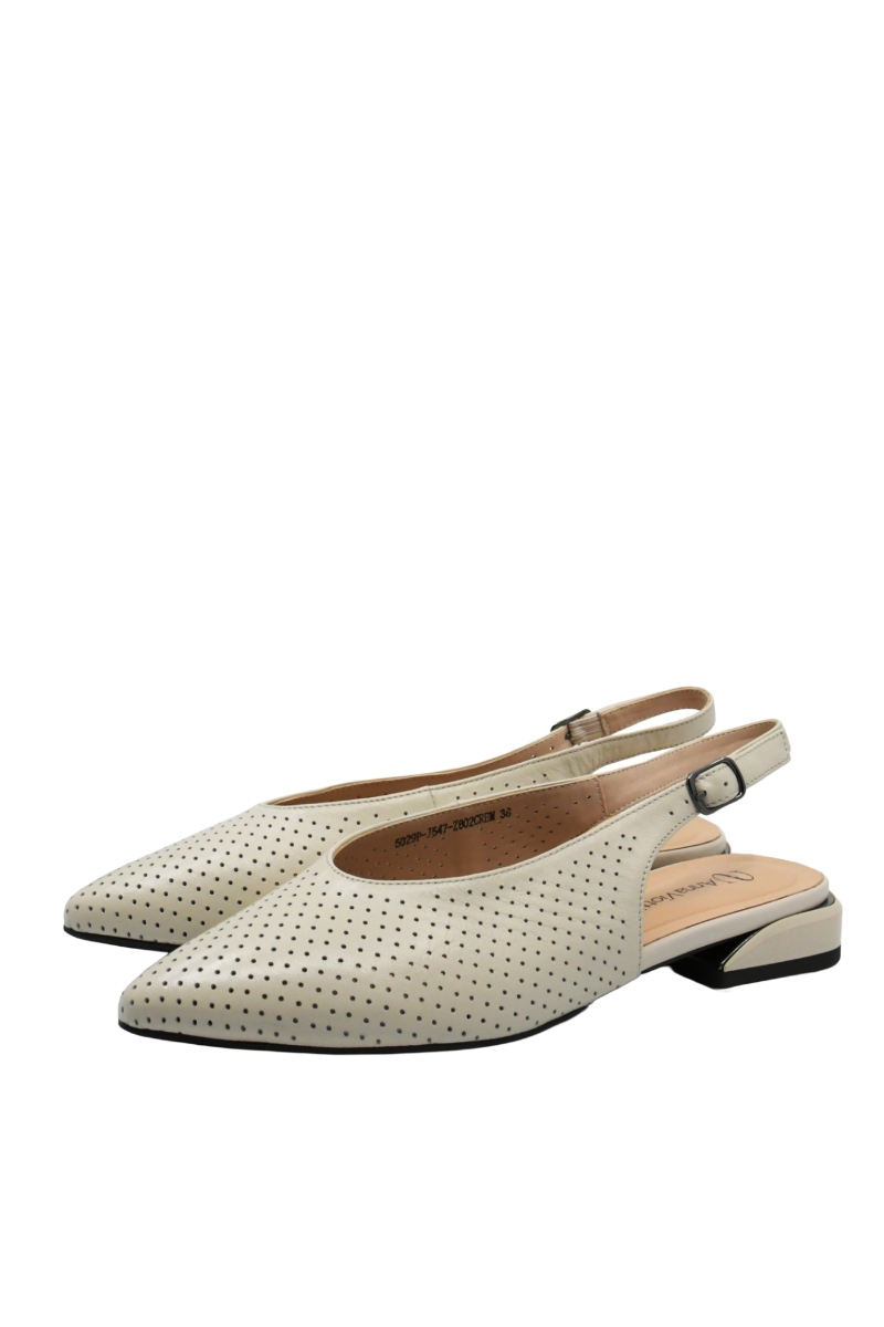 Imagine Pantofi decupați crem din piele naturală cu aspect perforat GOR5029