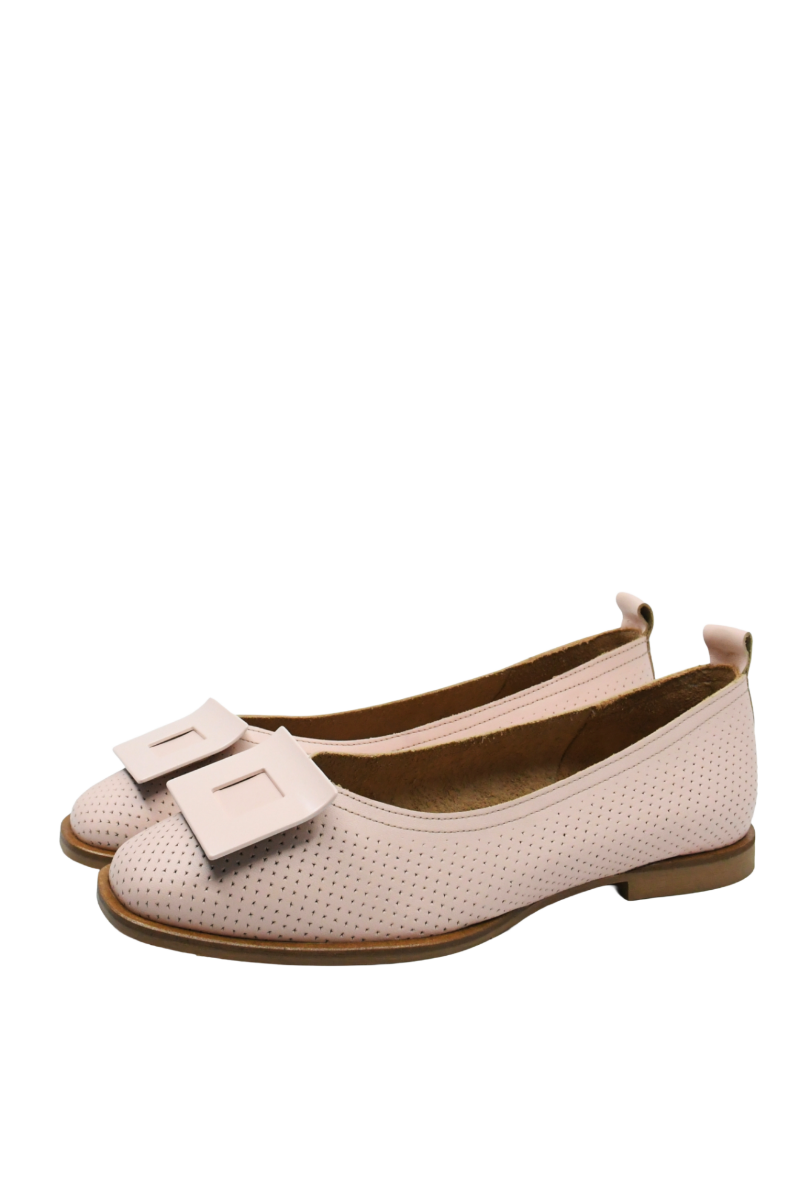 Imagine Balerini roz deschis din piele naturală cu aspect perforat MIR1391