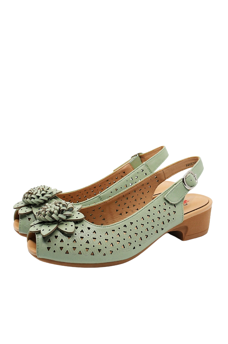 Imagine Sandale comode light green din piele naturală, cu modele geometrice OTR480016