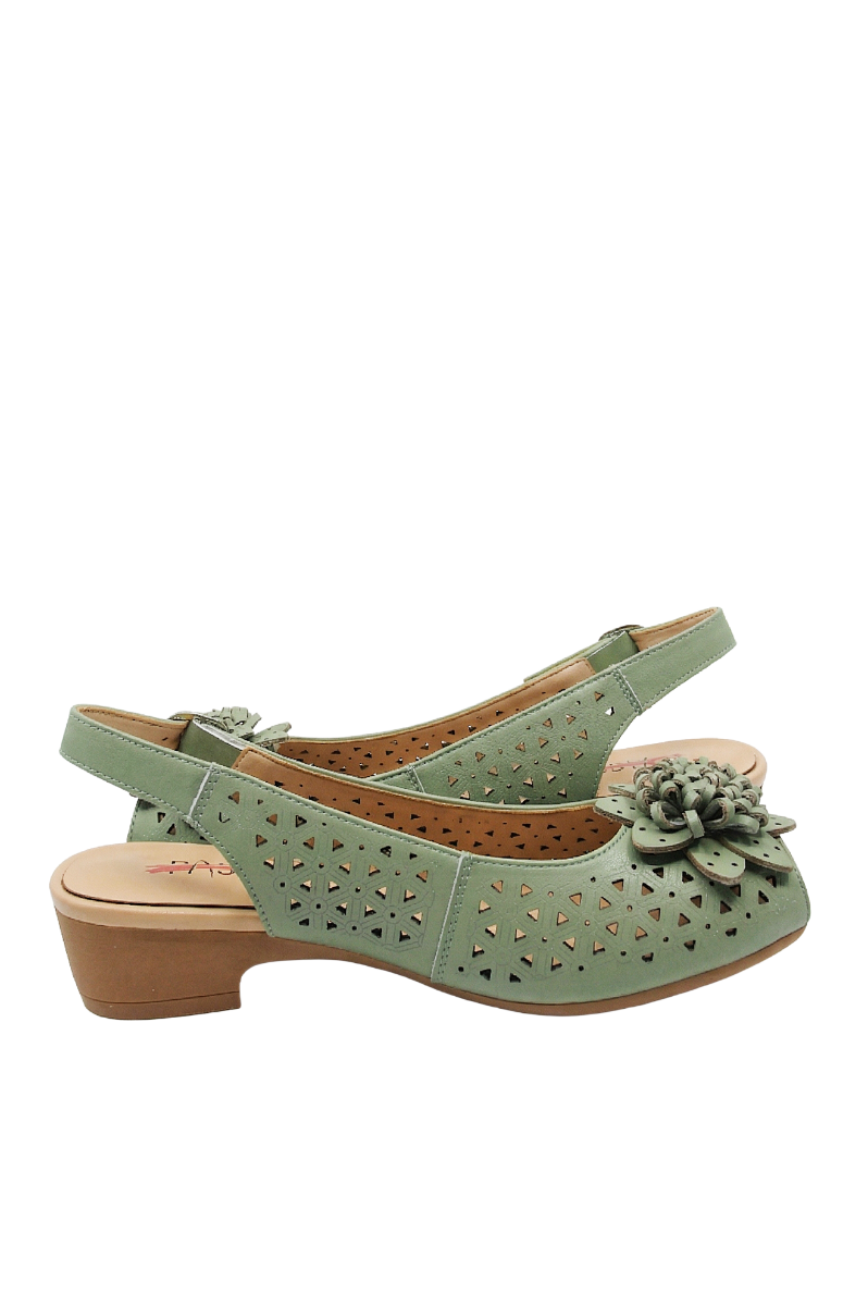 Imagine Sandale comode light green din piele naturală, cu modele geometrice OTR480016