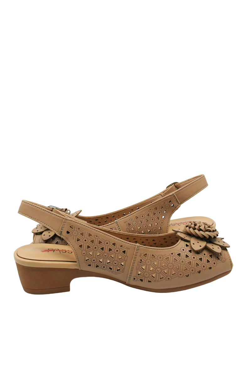 Imagine Sandale comode light brown din piele naturală, cu modele geometrice OTR460019