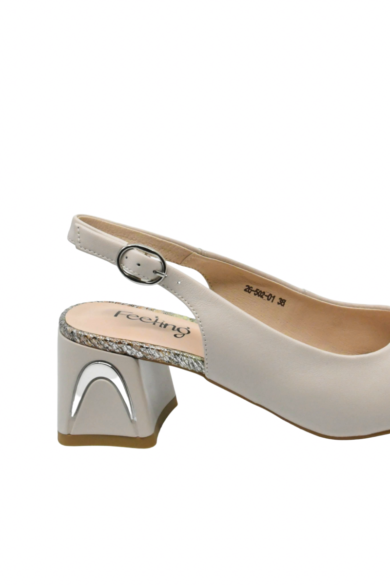 Imagine Sandale elegante bej din piele naturală, cu detalii accent FLG502