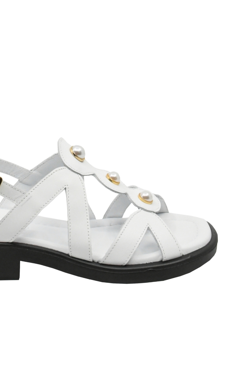 Imagine Sandale joase albe din piele naturală, cu barete și perle aplicate MIR211