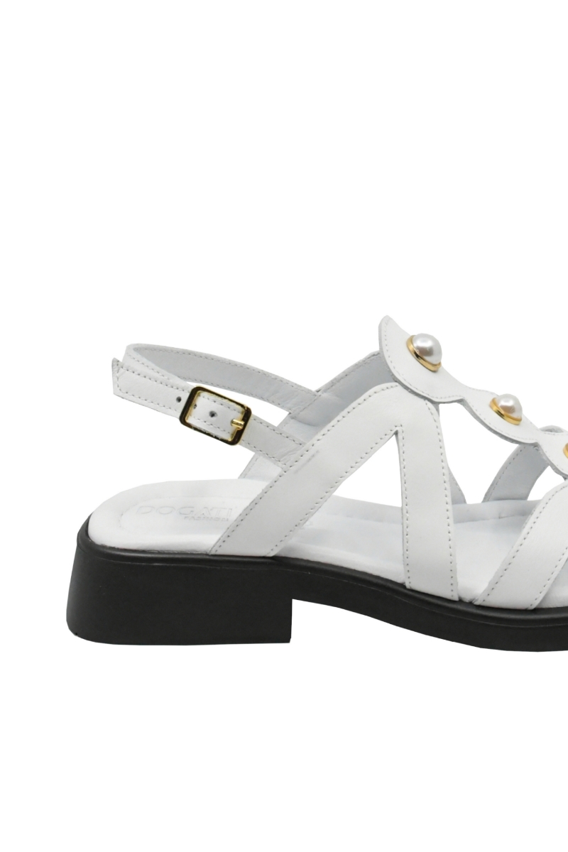 Imagine Sandale joase albe din piele naturală, cu barete și perle aplicate MIR211