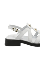 Imagine Sandale joase albe din piele naturală, cu barete și perle aplicate MIR211