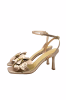 Imagine Sandale elegante cu flori aplicate, aurii din piele naturală OTR2506