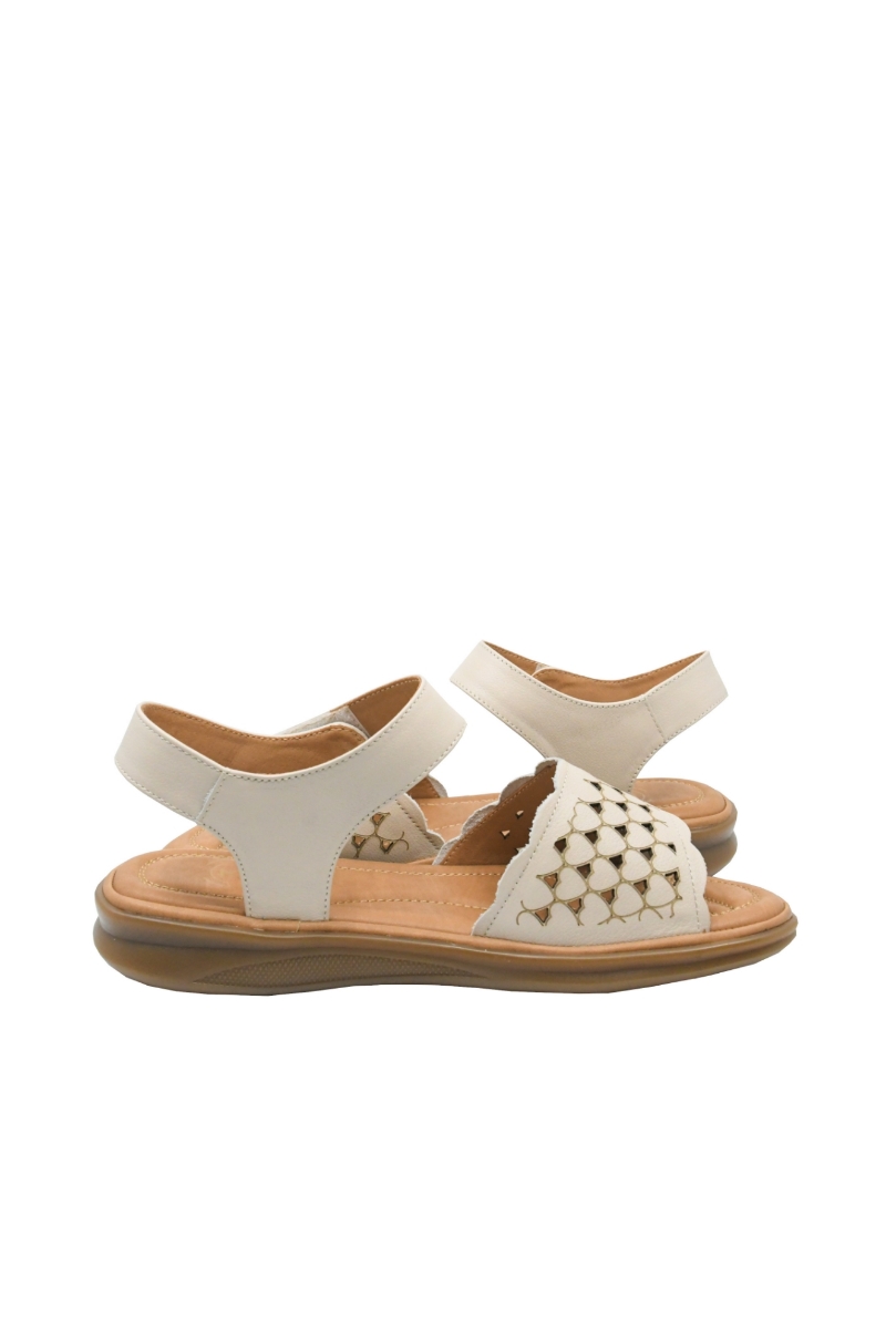 Imagine Sandale comode crem, din piele naturală cu model inimioare FNX50038