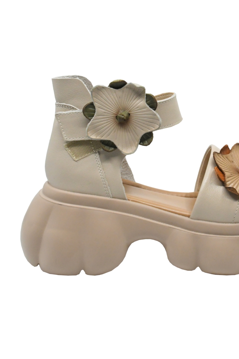 Imagine Sandale platformă crem din piele naturală și aplicații flori FNX18651