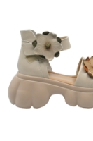 Imagine Sandale platformă crem din piele naturală și aplicații flori FNX18651