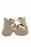 Imagine Sandale platformă crem din piele naturală și aplicații flori FNX18651