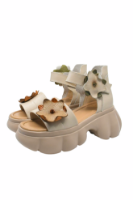 Imagine Sandale platformă crem din piele naturală și aplicații flori FNX18651