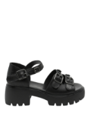 Imagine Sandale platformă negre din piele naturală, cu barete și catarame FNX10672