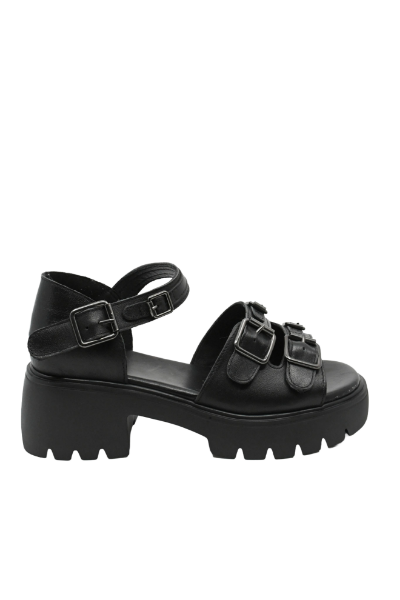 Imagine Sandale platformă negre din piele naturală, cu barete și catarame FNX10672