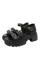 Imagine Sandale platformă negre din piele naturală, cu barete și catarame FNX10672