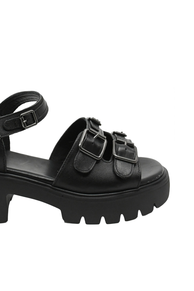 Imagine Sandale platformă negre din piele naturală, cu barete și catarame FNX10672