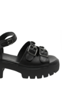 Imagine Sandale platformă negre din piele naturală, cu barete și catarame FNX10672