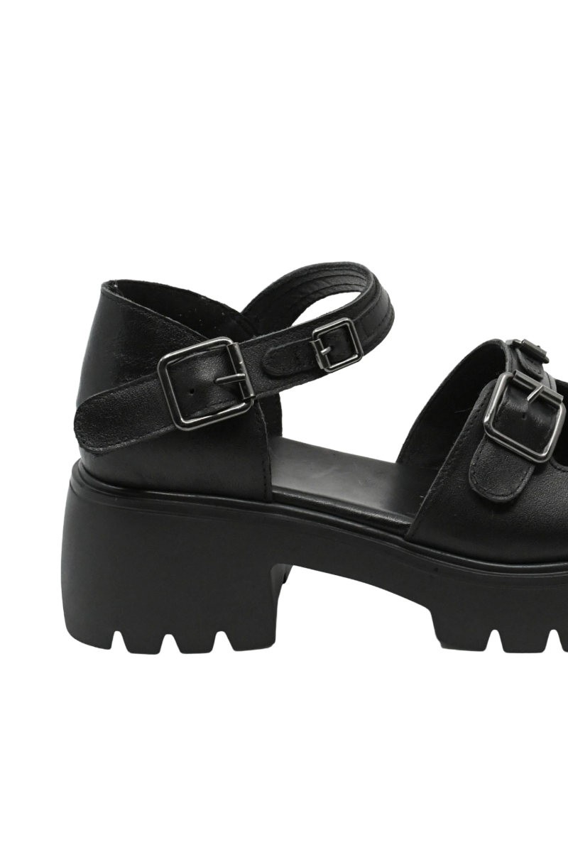 Imagine Sandale platformă negre din piele naturală, cu barete și catarame FNX10672