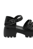 Imagine Sandale platformă negre din piele naturală, cu barete și catarame FNX10672