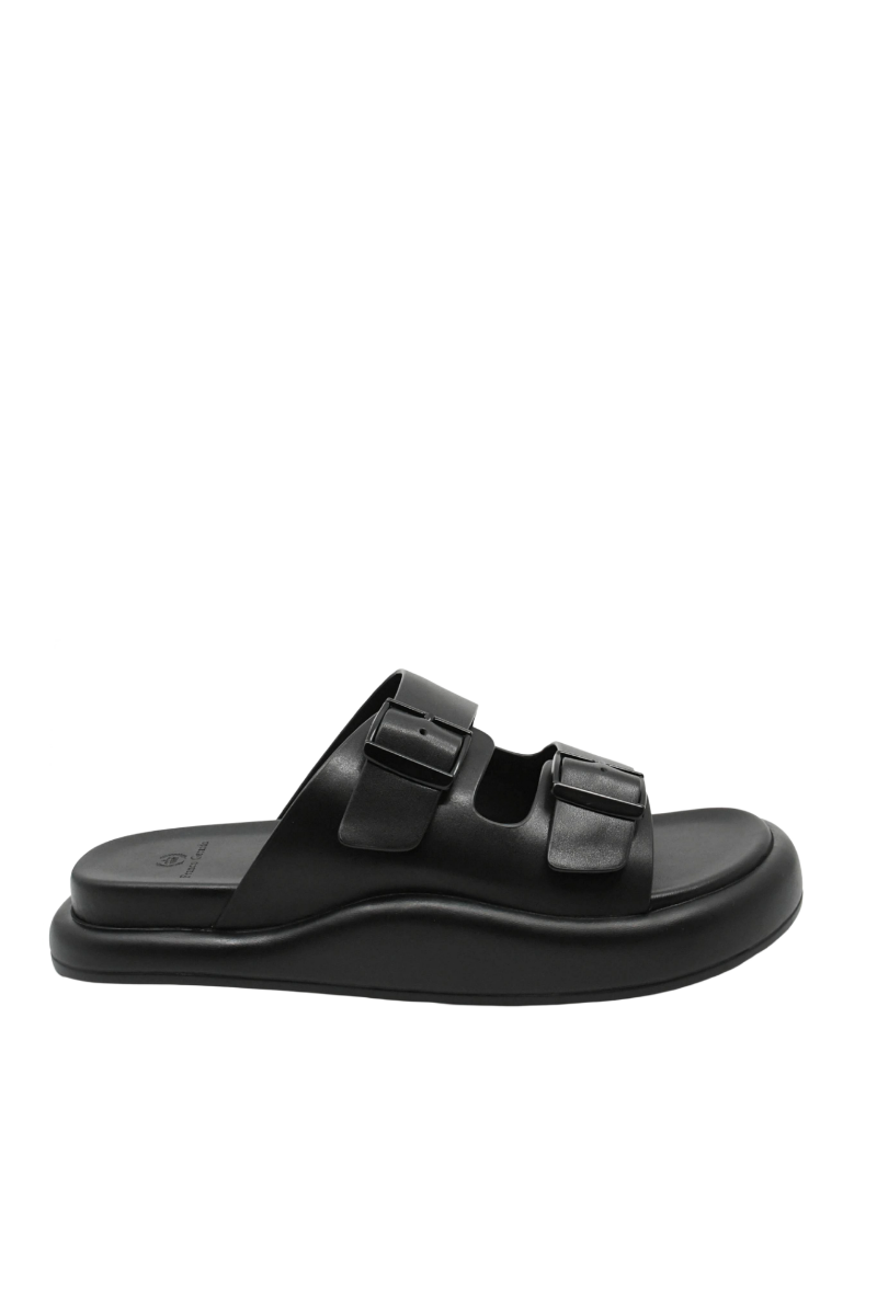 Imagine Saboți bărbați cu platformă, negri din piele naturală FNX2282