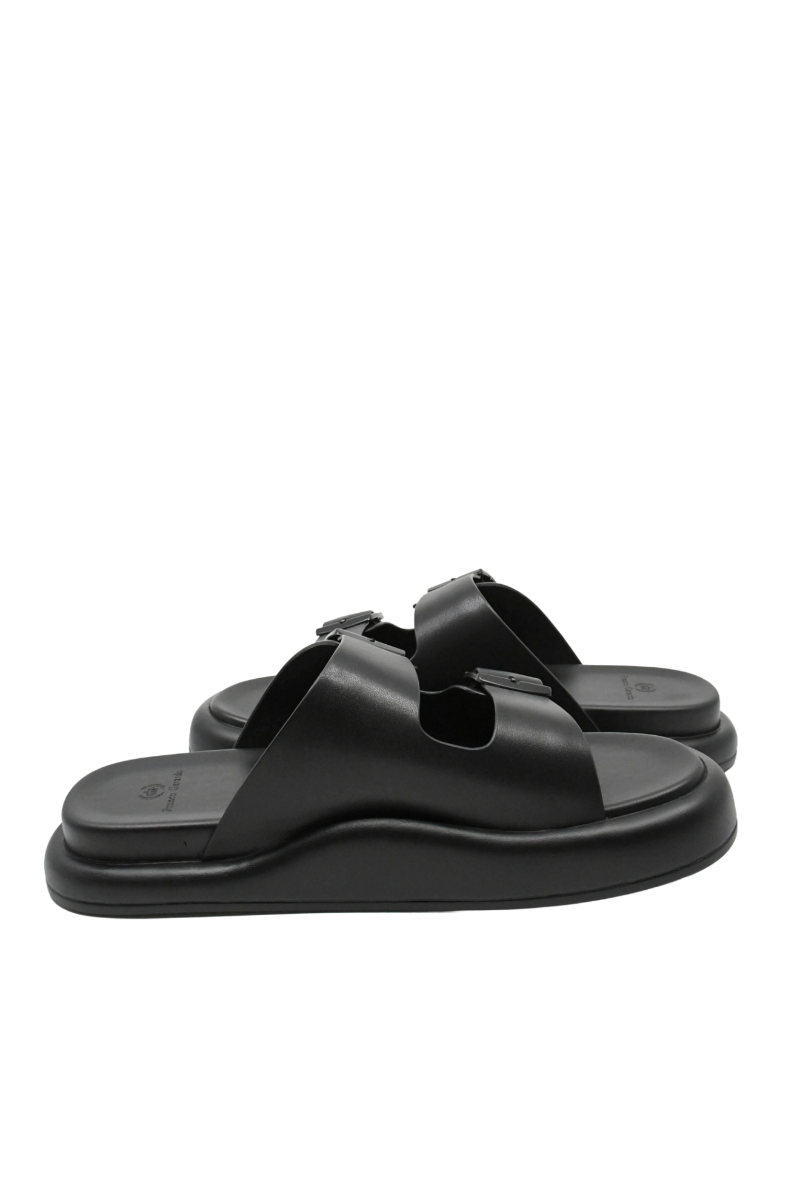 Imagine Saboți bărbați cu platformă, negri din piele naturală FNX2282