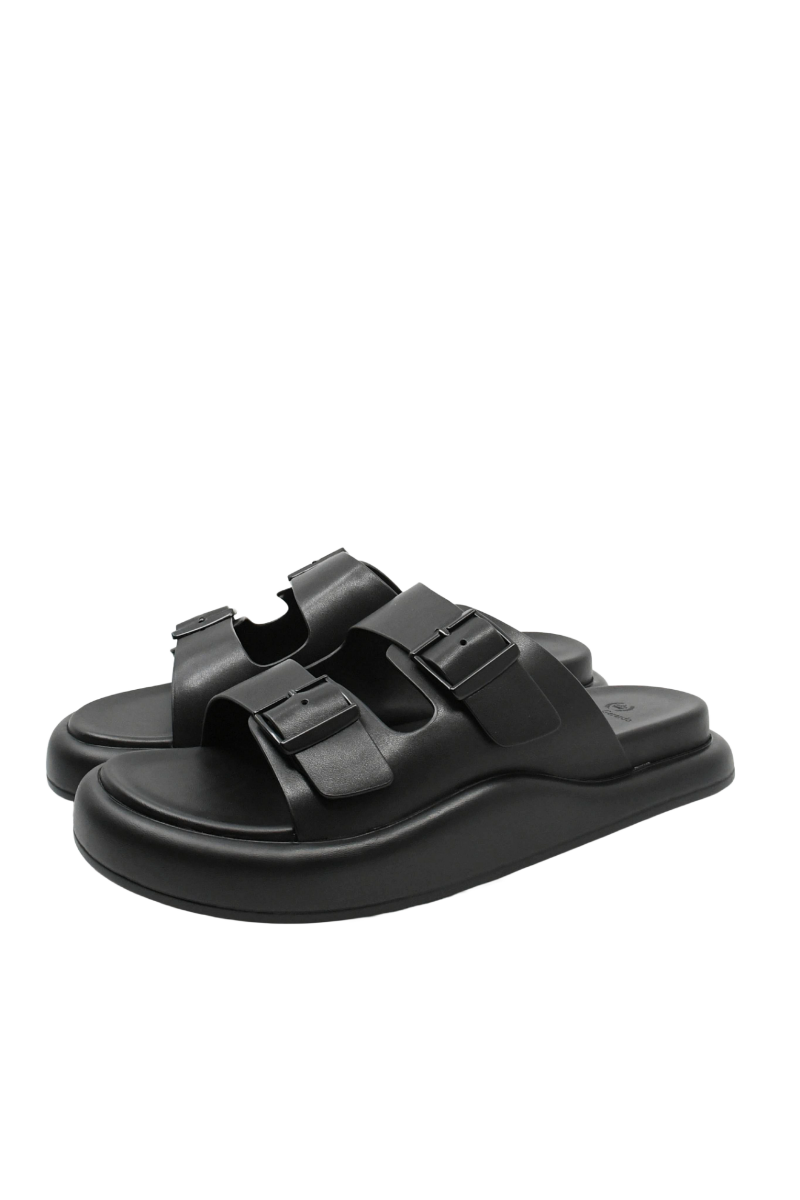 Imagine Saboți bărbați cu platformă, negri din piele naturală FNX2282