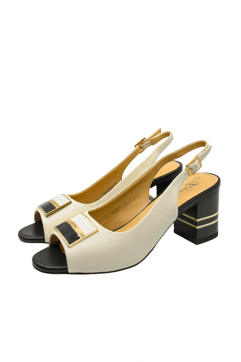 Imagine Pantofi eleganți peep-toe crem , din piele naturală GOR1474