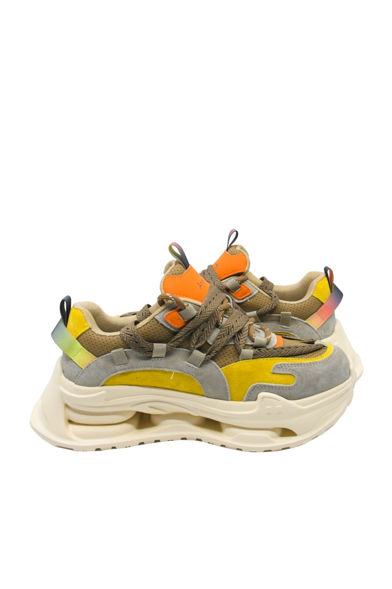 Imagine Sneakers maro cu detalii multicolor, din piele întoarsă GOR106-2