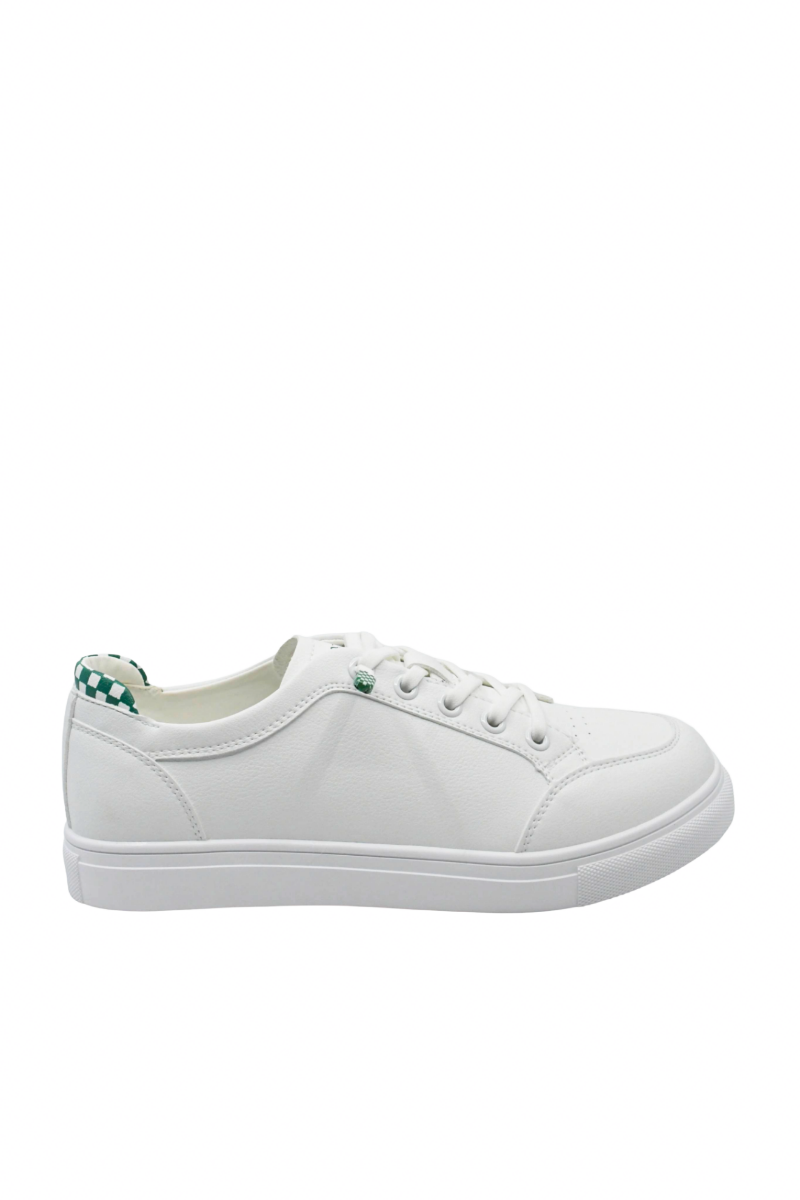 Imagine Pantofi sport albi cu detalii șah verzi, din piele naturală GOR106A+V