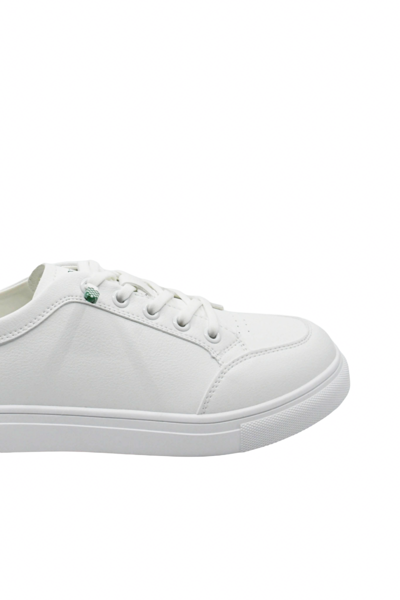 Imagine Pantofi sport albi cu detalii șah verzi, din piele naturală GOR106A+V