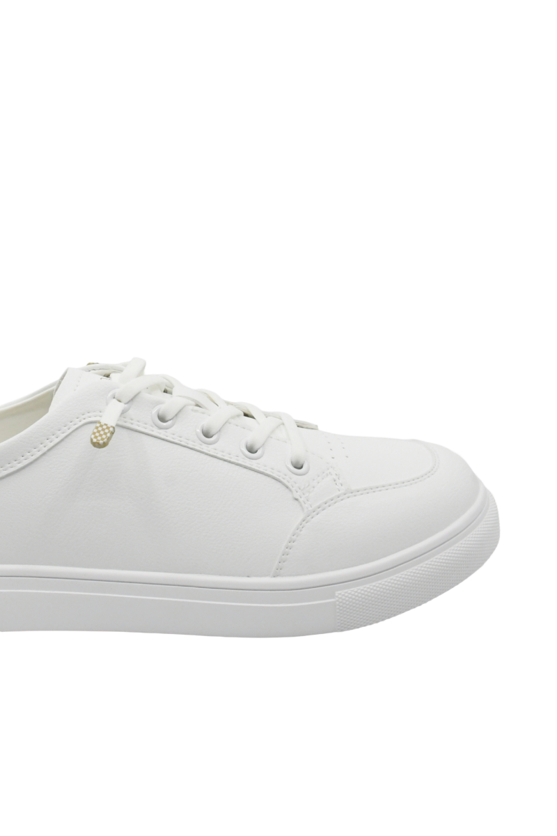 Imagine Pantofi sport albi cu detalii șah maro, din piele naturală GOR106A+M