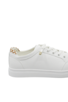 Imagine Pantofi sport albi cu detalii șah maro, din piele naturală GOR106A+M