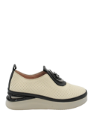 Imagine Pantofi casual wedge crem, din piele naturală cu model perforat MIR934438