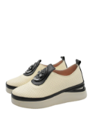 Imagine Pantofi casual wedge crem, din piele naturală cu model perforat MIR934438