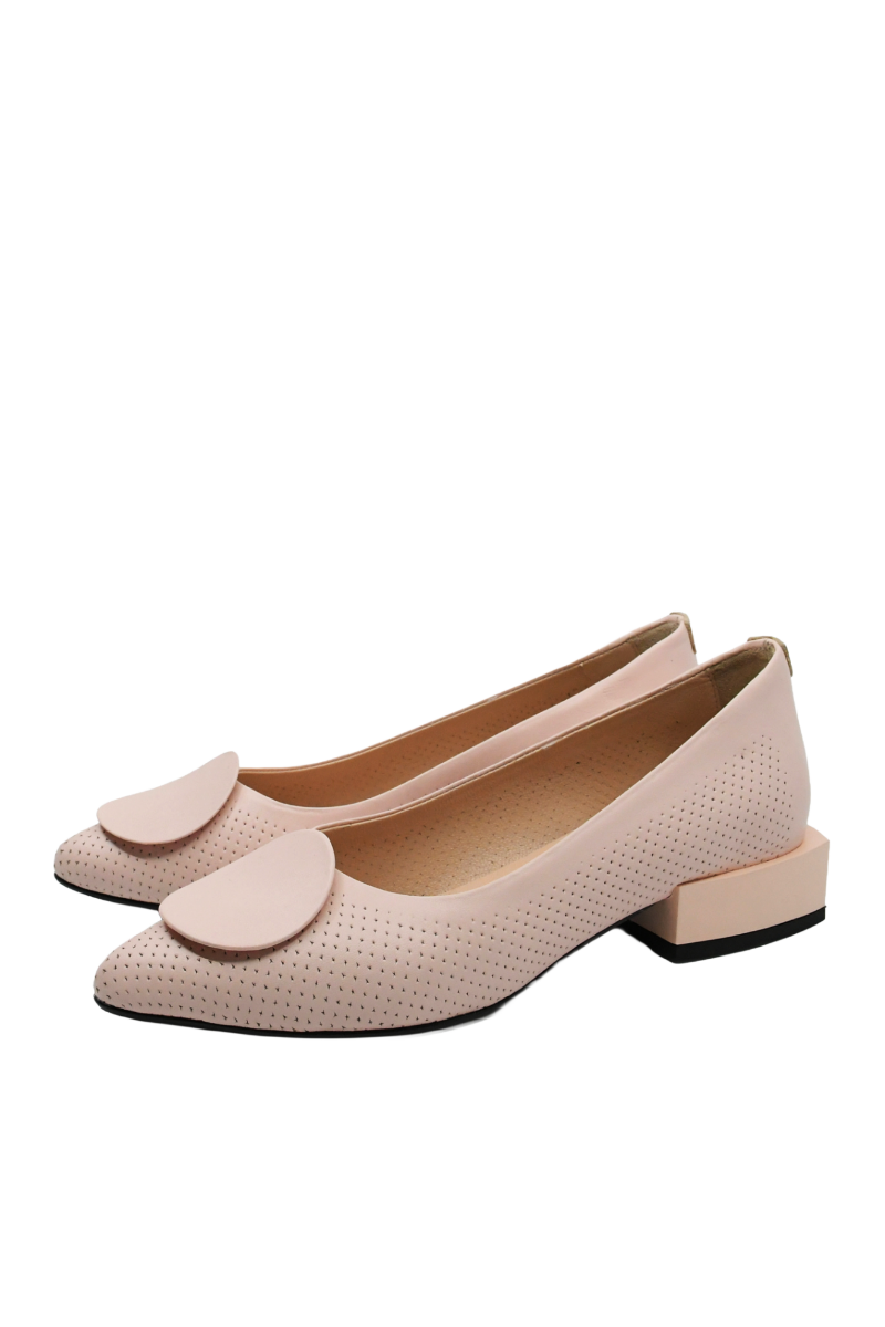 Imagine Pantofi damă eleganți roz pudră, din piele naturală cu aspect perforat MIR874