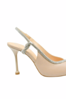 Imagine Pantofi decupați cu toc stiletto, bej din piele naturală cu baretă argintie KOR3060