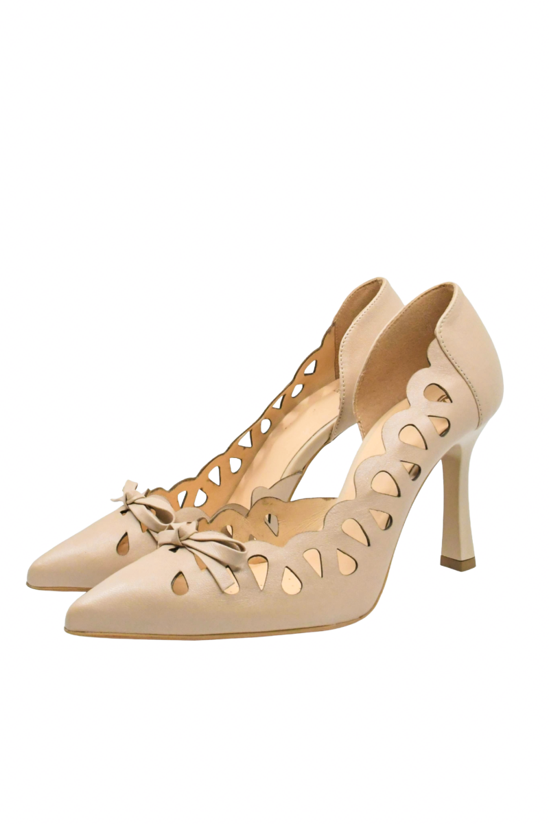 Imagine Pantofi eleganți bej din piele naturală cu model dantelat KOR3116