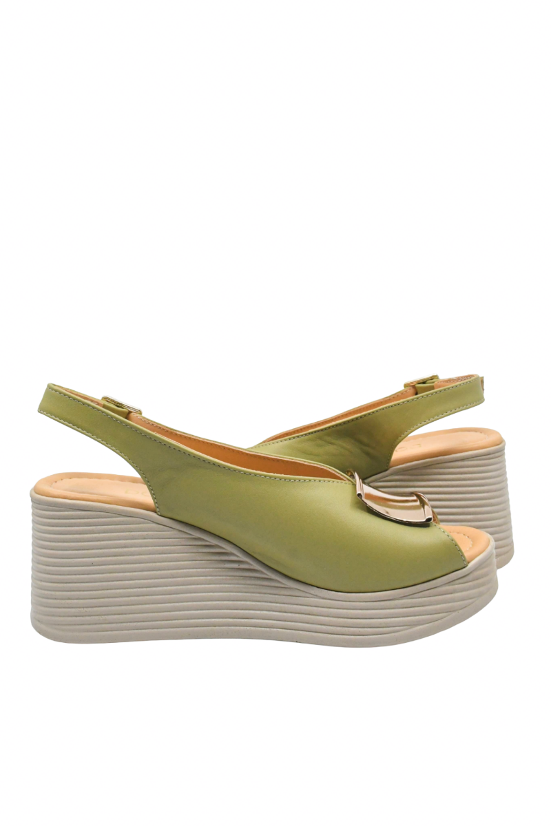 Imagine Sandale wedge verde avocado, din piele naturală MIR4012