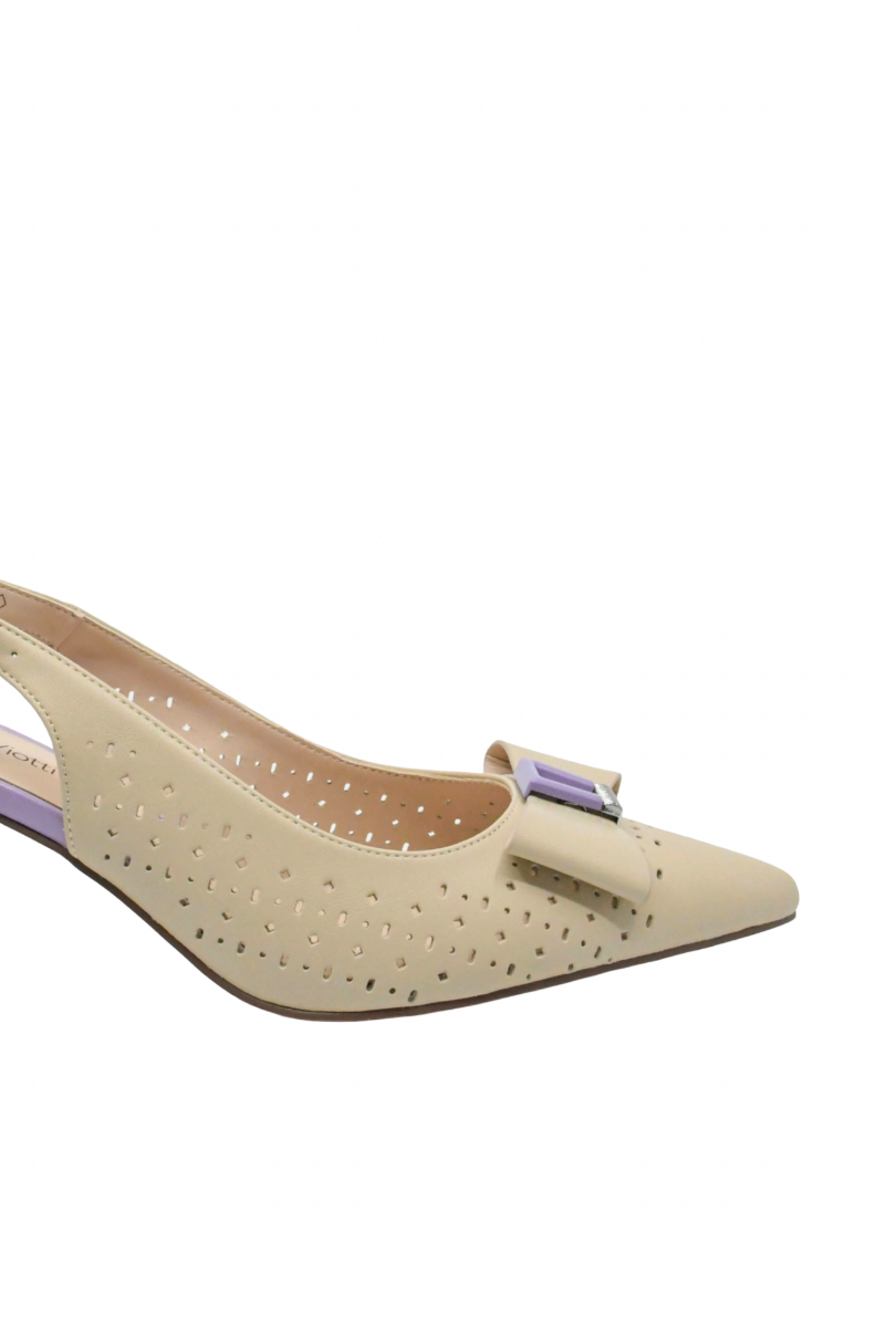 Imagine Pantofi decupați eleganți din piele naturală, camel cu detalii lavandă GOR1066