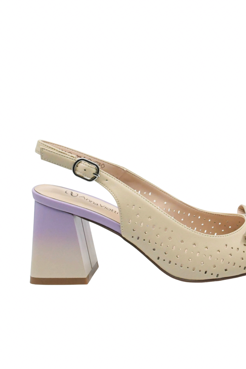 Imagine Pantofi decupați eleganți din piele naturală, camel cu detalii lavandă GOR1066