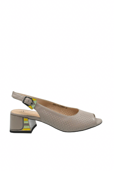 Imagine Sandale cu toc bloc, gri din piele naturală perforată GOR6369