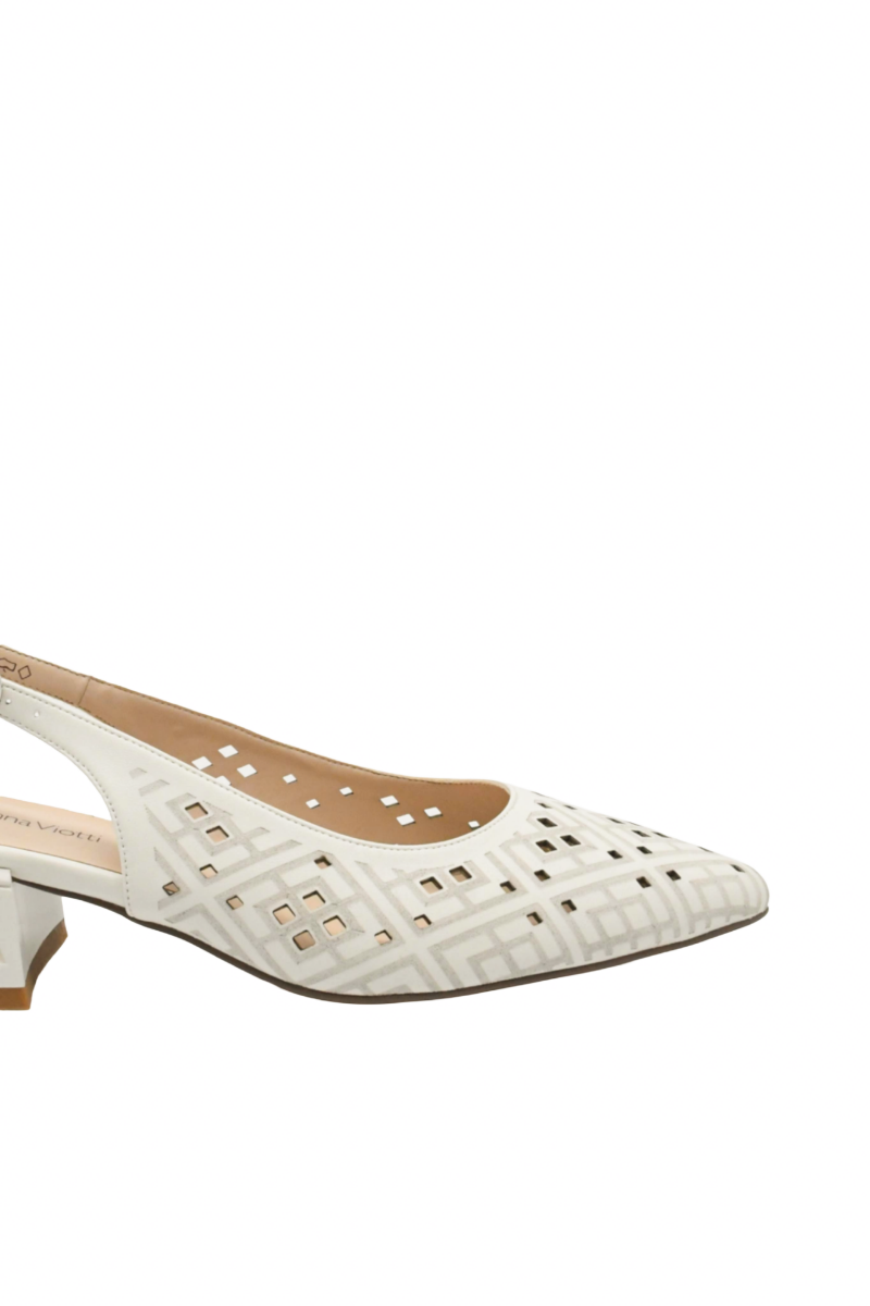 Imagine Pantofi decupați eleganți din piele naturală, alb gălbui cu detalii geometrice GOR1068
