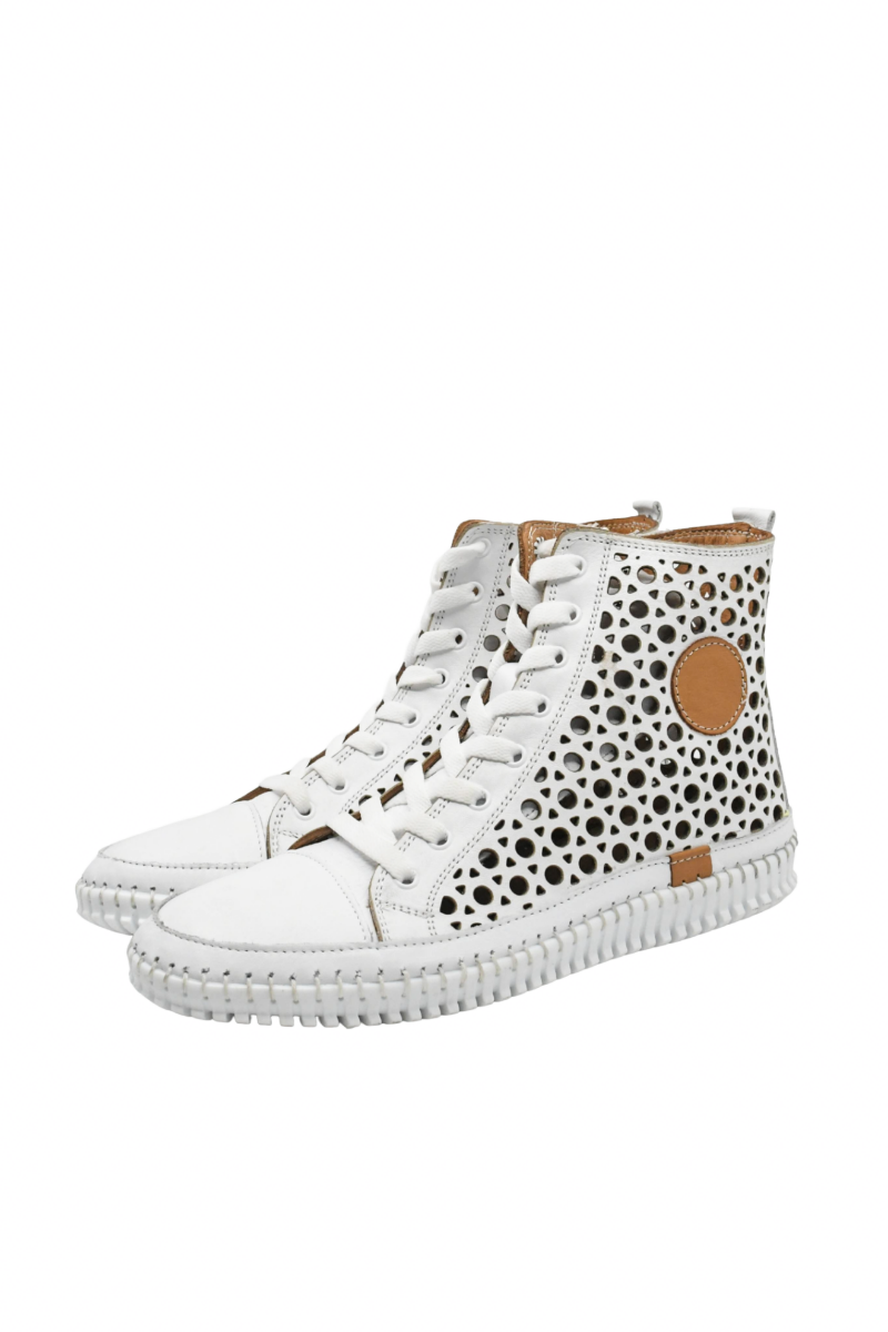 Imagine Teniși high-top albi din piele naturală cu perforații GOR419