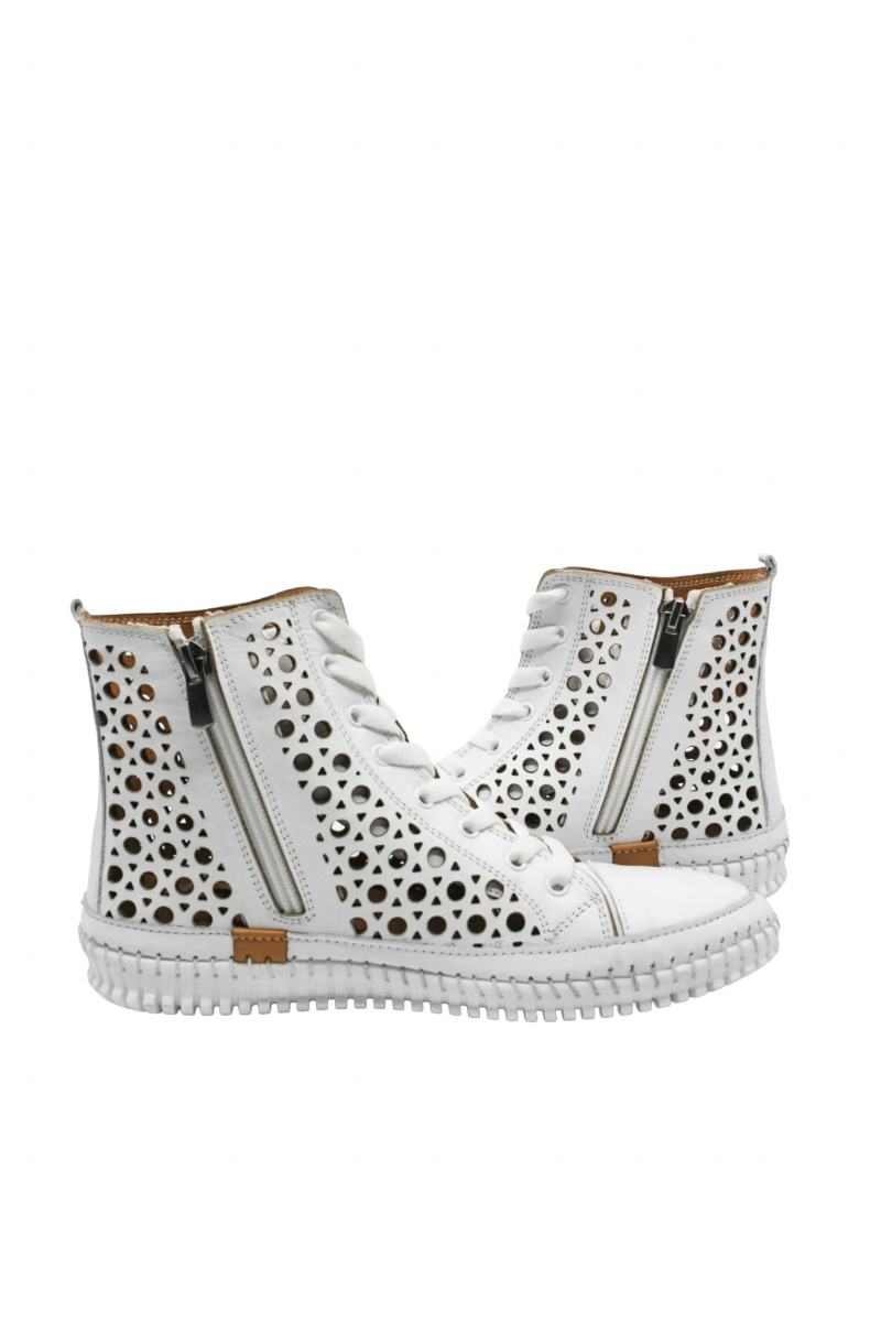 Imagine Teniși high-top albi din piele naturală cu perforații GOR419