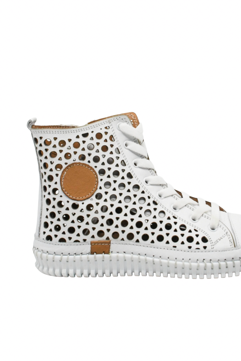 Imagine Teniși high-top albi din piele naturală cu perforații GOR419