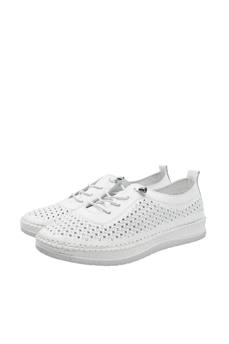 Imagine Mocasini ușori albi din piele naturală cu model perforat GOR405
