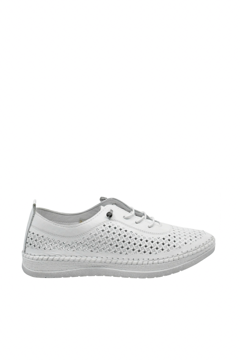 Imagine Mocasini ușori albi din piele naturală cu model perforat GOR405
